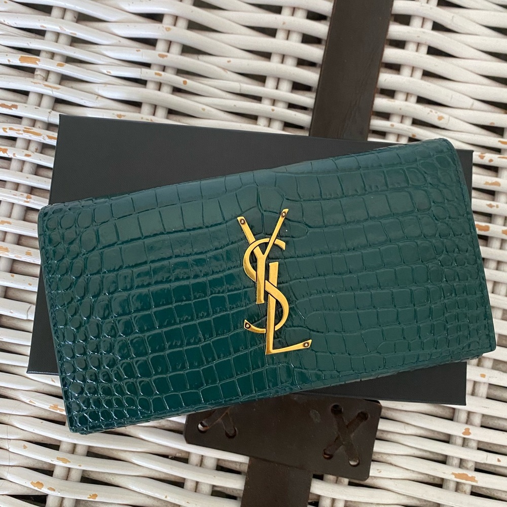 YSL Monogram Croc Embossed Lether Wallet